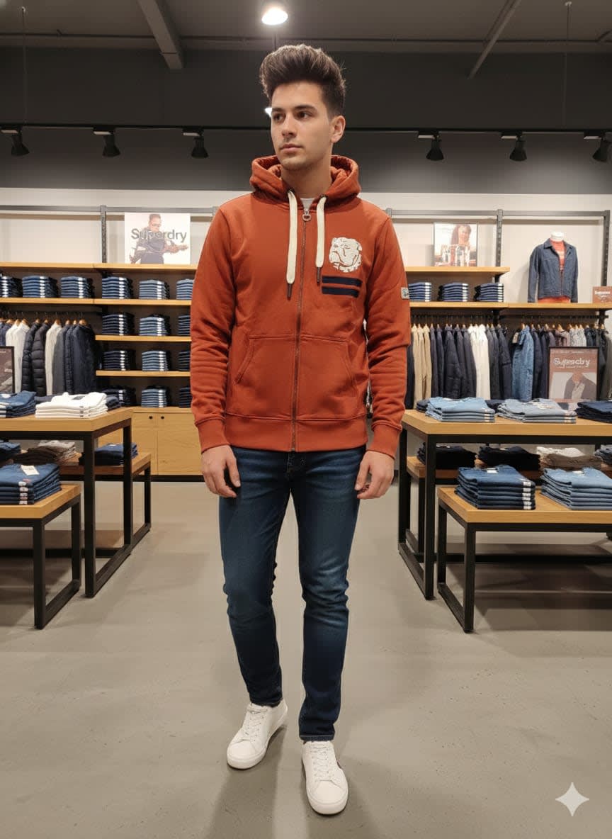 Superdry Brown Premium Quality Bulldog Patch Hoodie-4