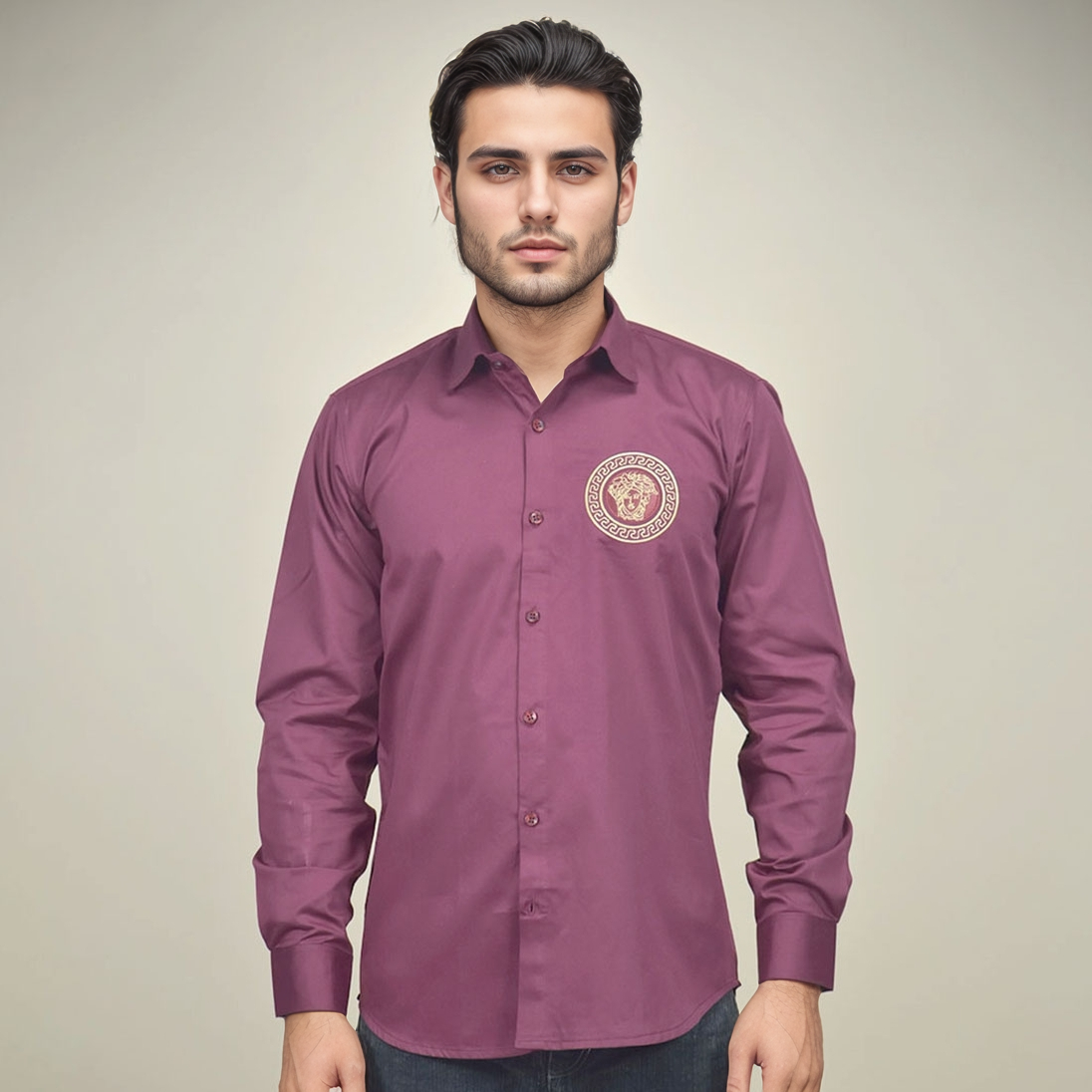 Versace Medusa Embroidered Wine Premium Shirt-1