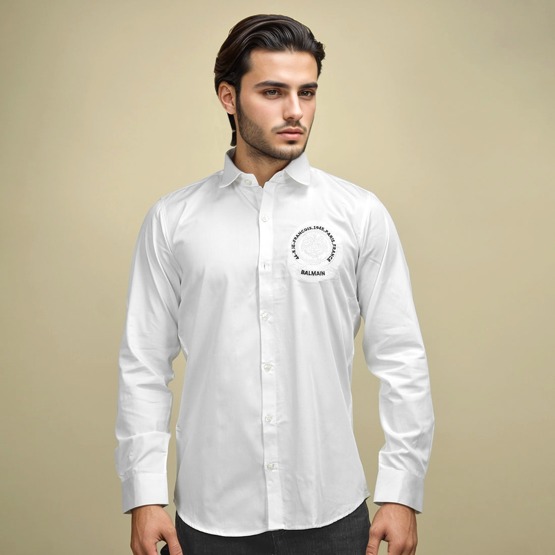 Balmain Embroidered logo White Premium Shirt-1