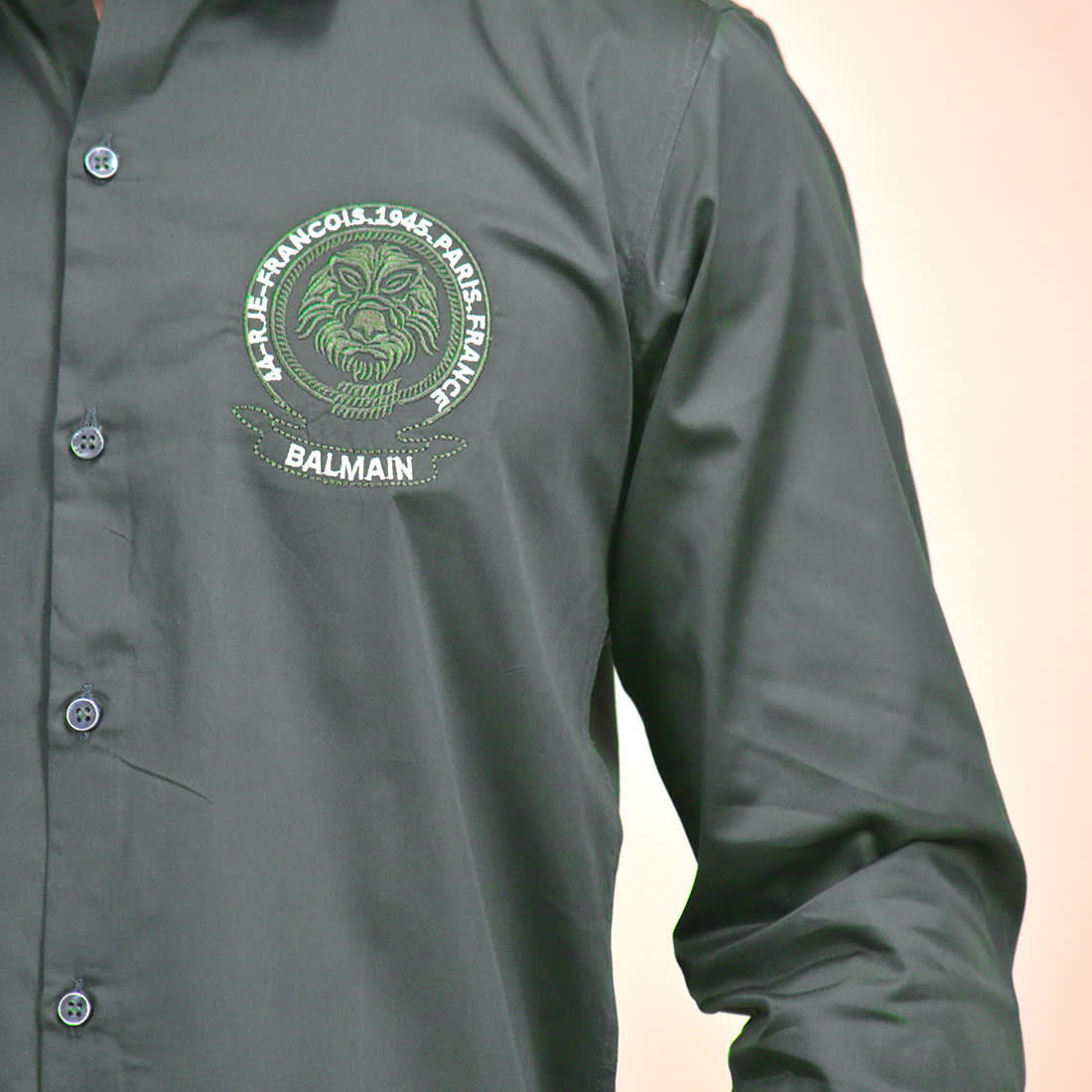 Balmain Embroidered logo Green Premium Shirt-4