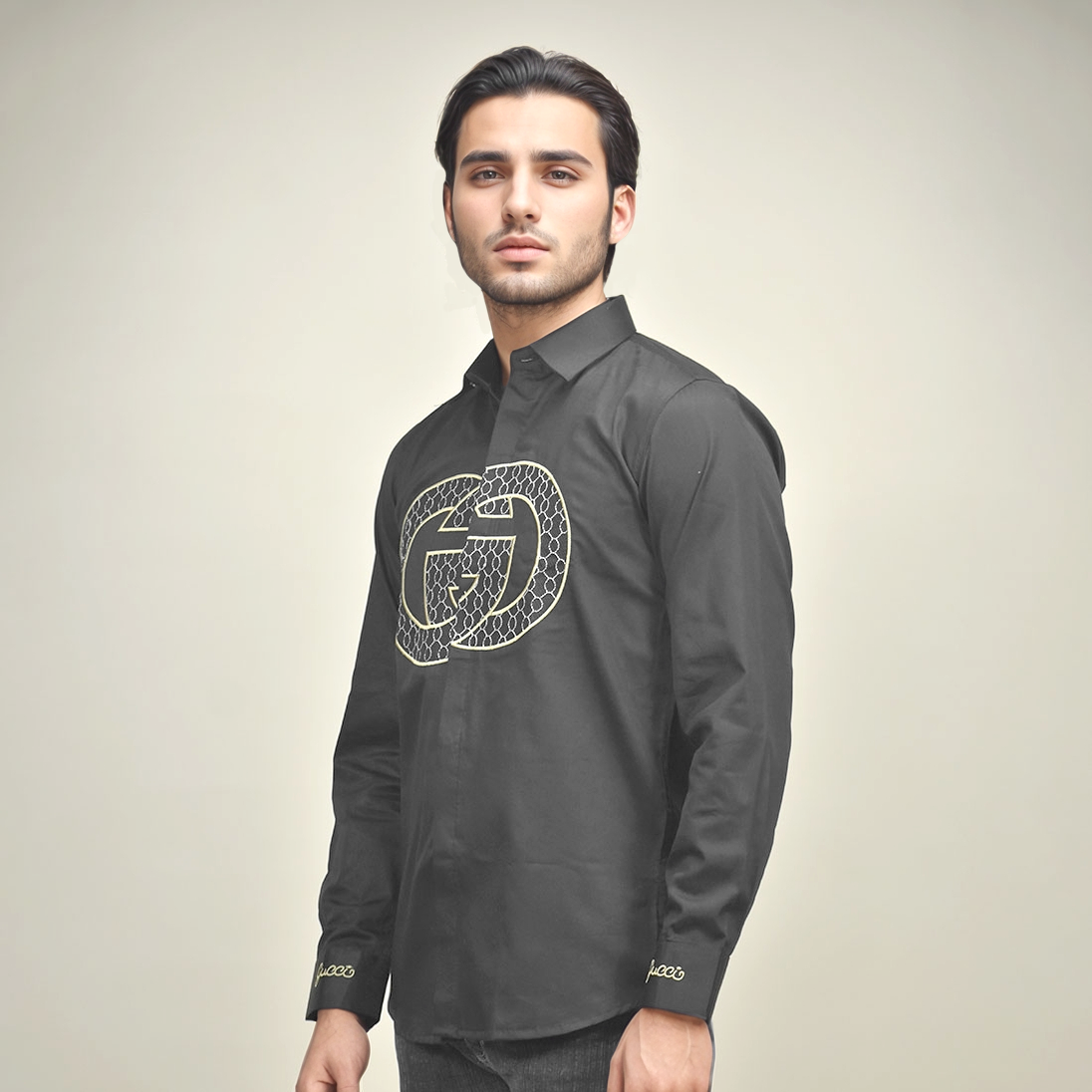 Gucci Embroidered logo Black Luxury Shirt-0