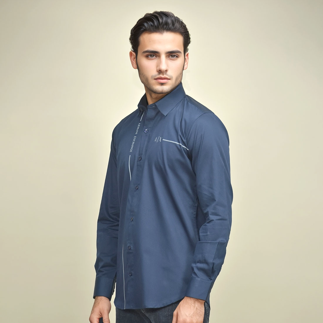 Armani Exchange Pipe logo Navy Blue Premium Shirt-0