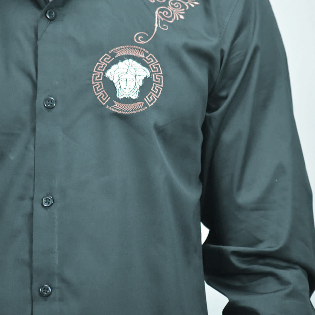 Versace Medusa Embroidered Green Premium Shirt-4