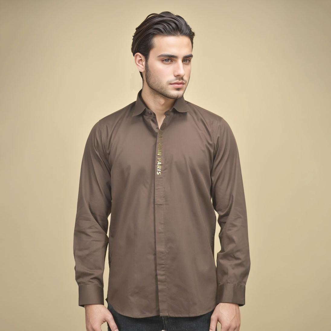 Balmain Brown Premium Luxury Cotton Shirt-1