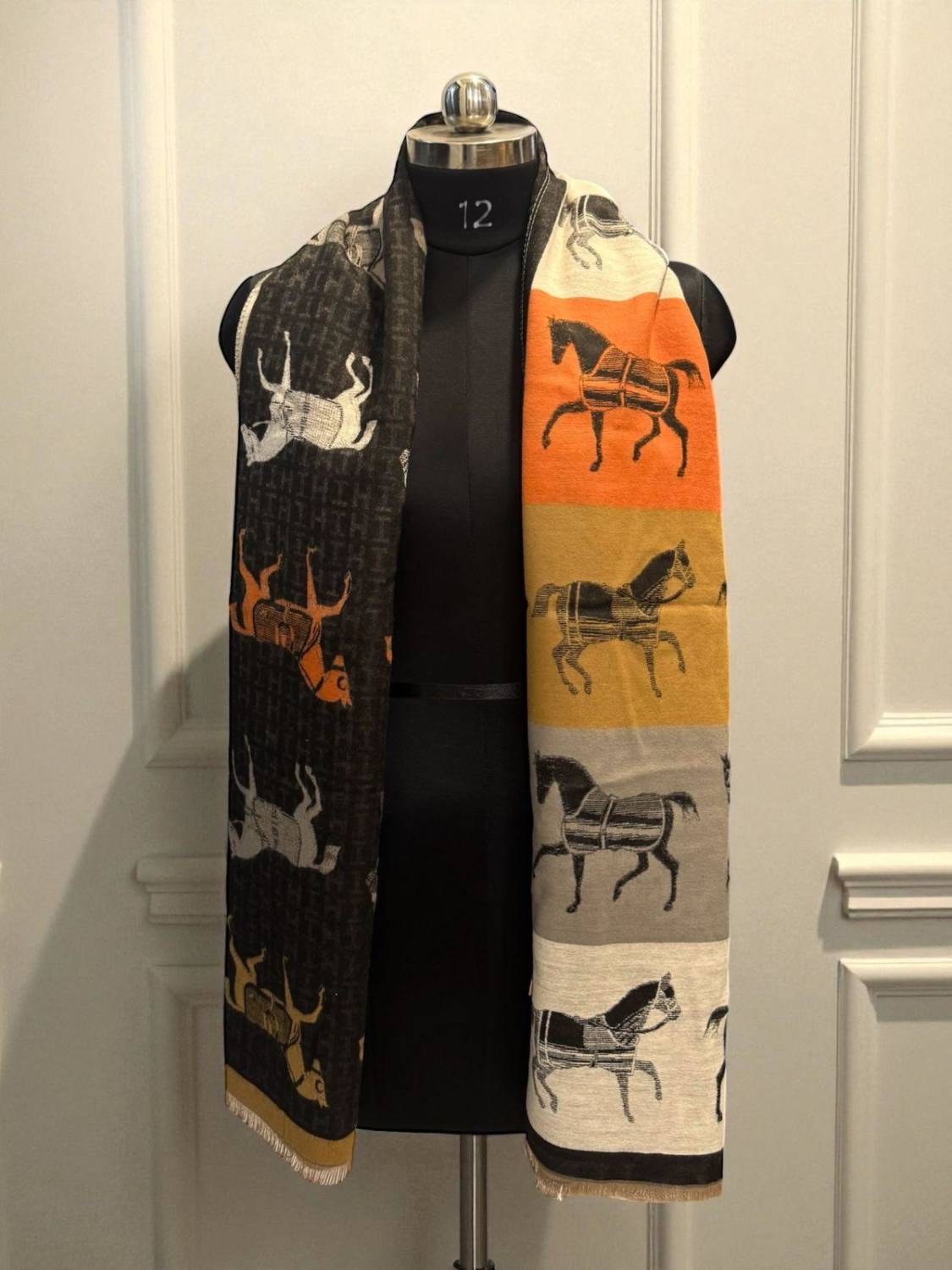 Hermes Premium Quality Black Horse Print Silk Stole-0