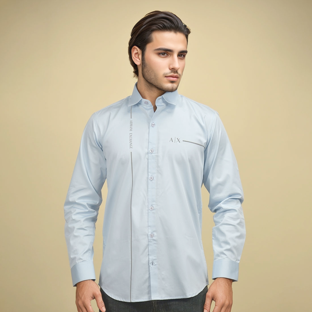Armani Exchange Pipe logo Sky Blue Premium Shirt-1