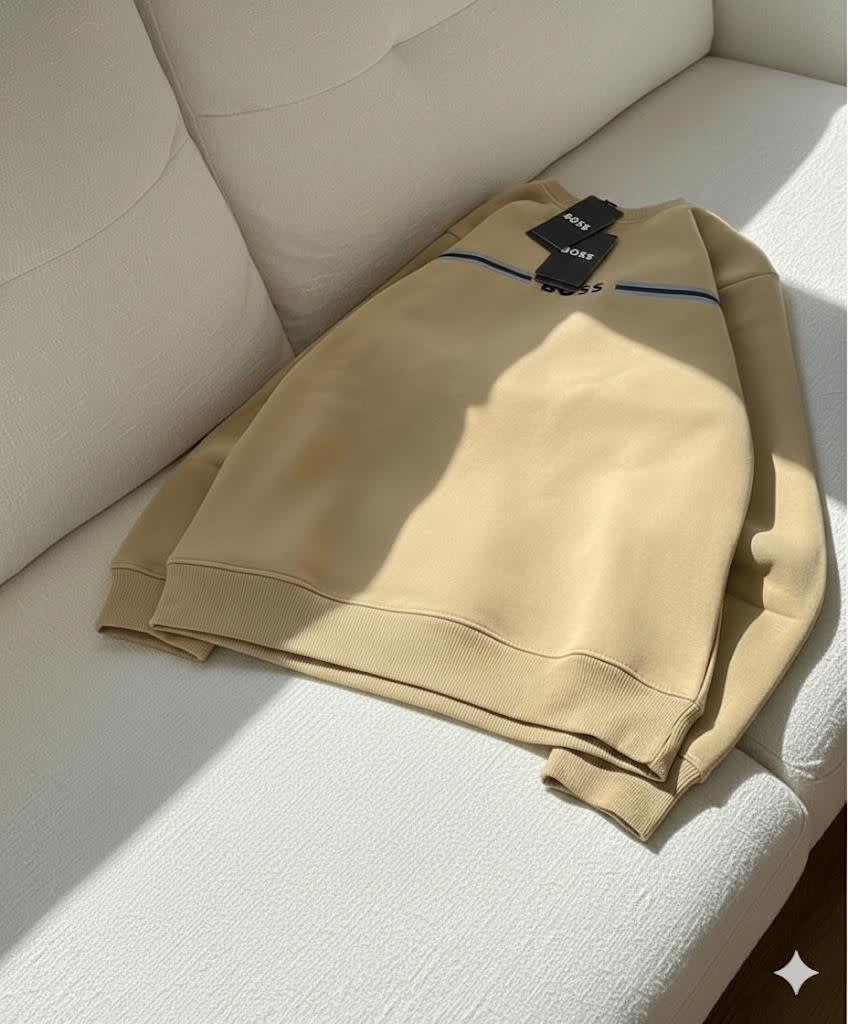 Boss Embroidery Cream cotton Sweatshirt-1