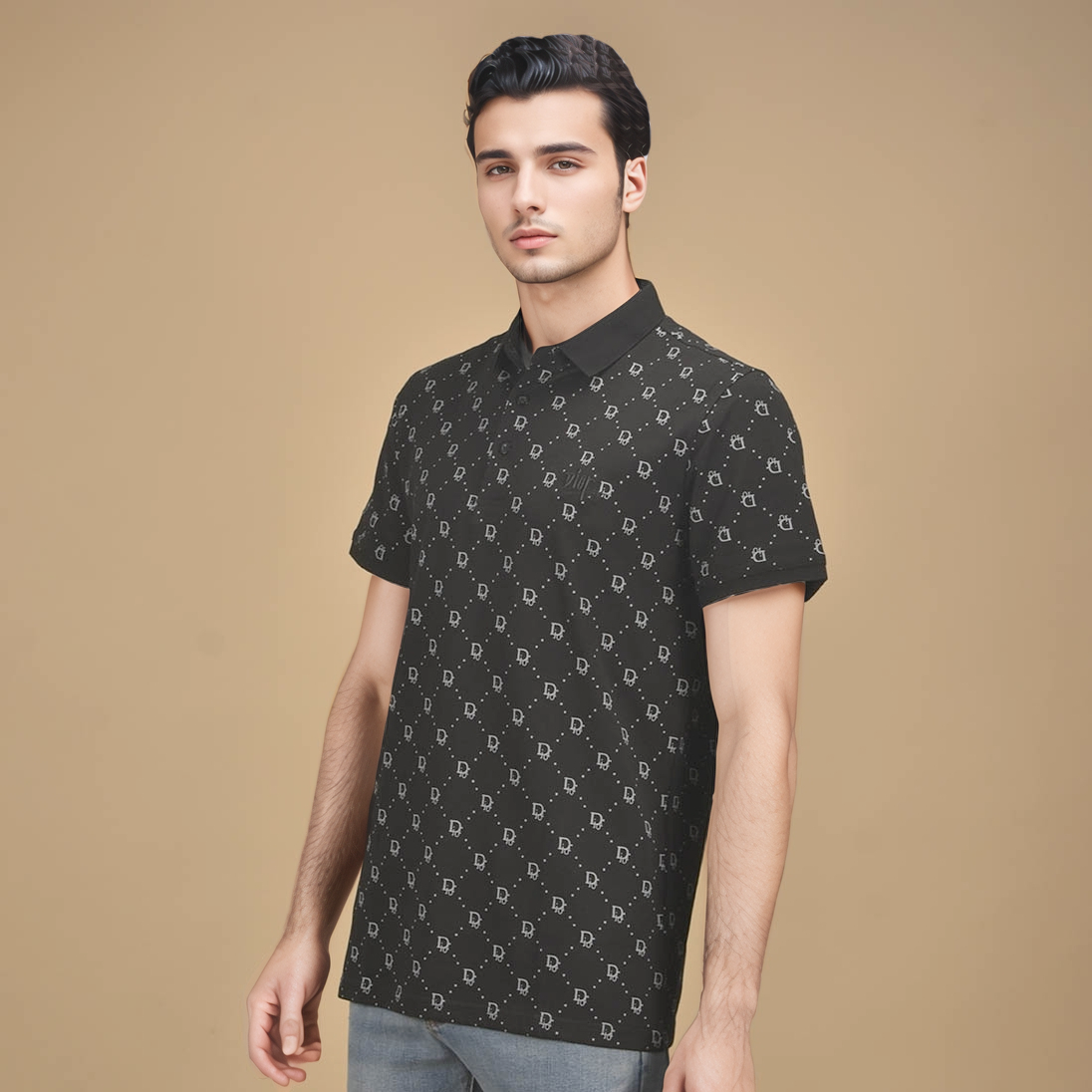 Dior Printed Black Premium Quality Polo Tees-0