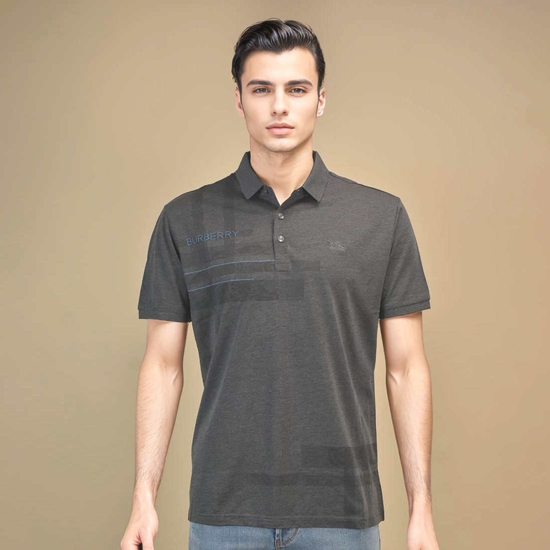 Burberry Grey Premium Quality Polo Tees-1