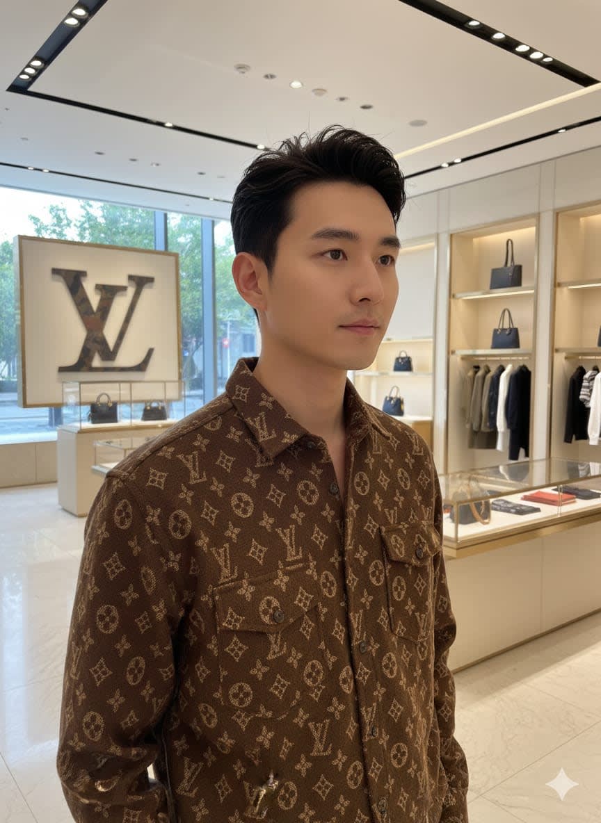 Louis Vuitton Monogram Brown Premium Cotton Shirt-3