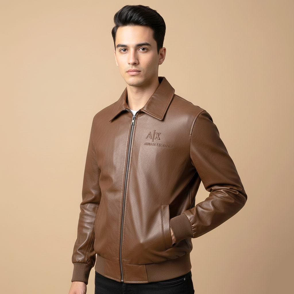 Armani Exchange Brown Authentic Leather Jacket-0