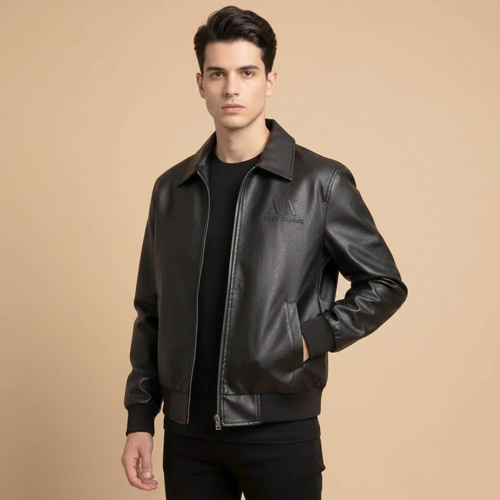 Armani Exchange Black Authentic Leather Jacket-0