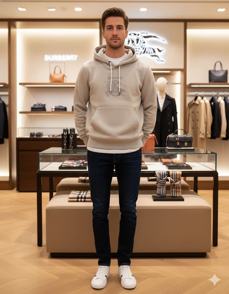 Burberry Cream Embroidery Logo Hoodie-2