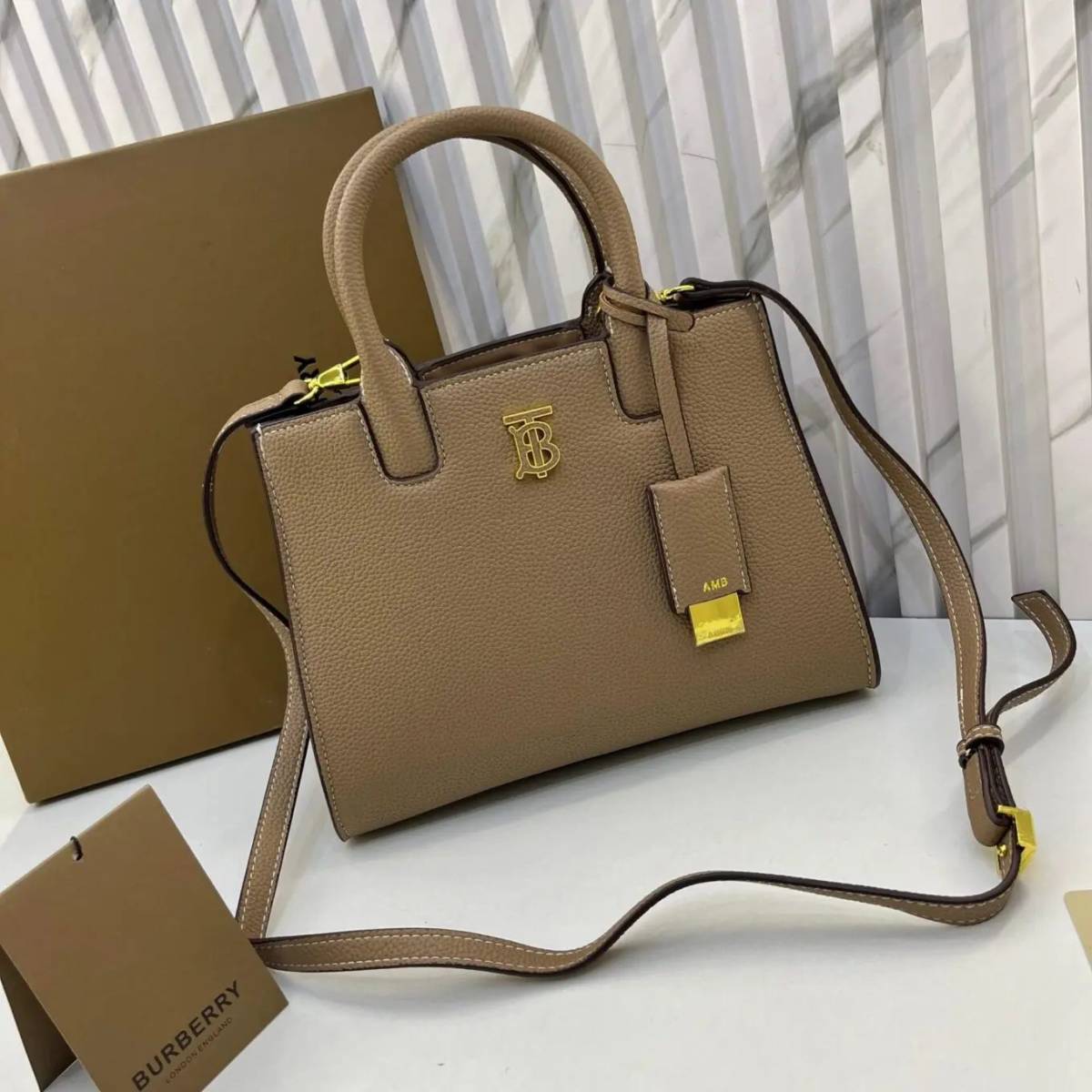 Burberry `tb` Beige mini tote Bag-0