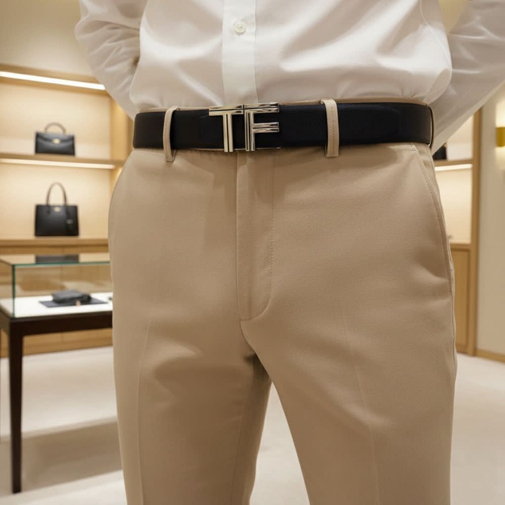 Tom Ford Silver Premium Quality Leather Belt-1