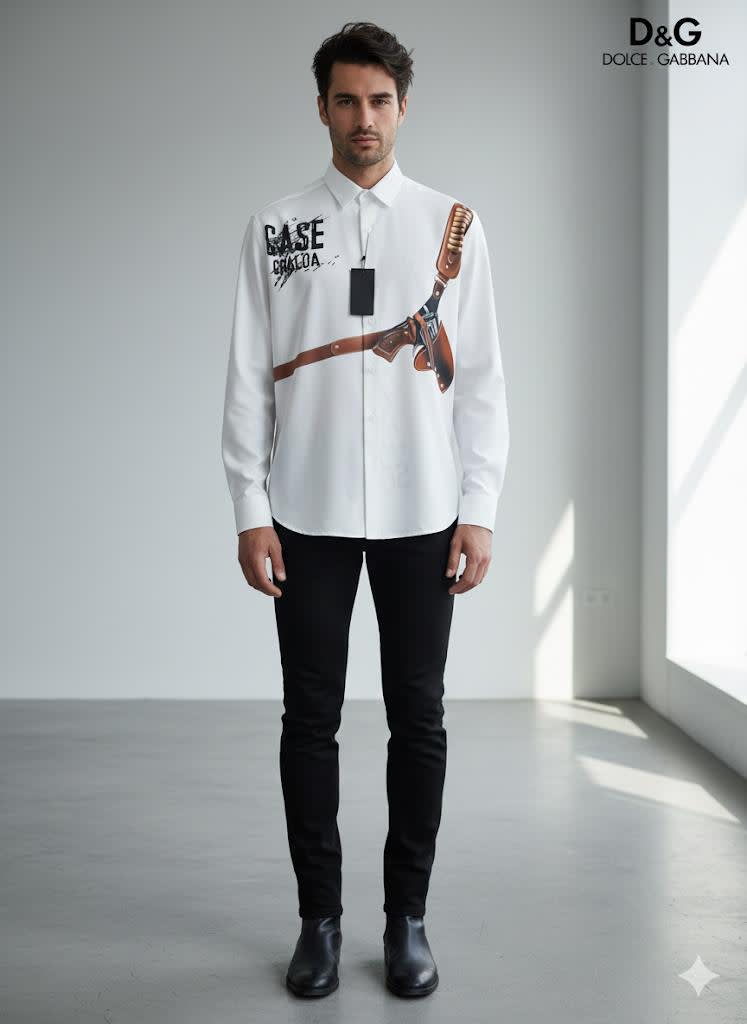 Dolce & Gabbana Revolver Print  White Premium Shirt-1