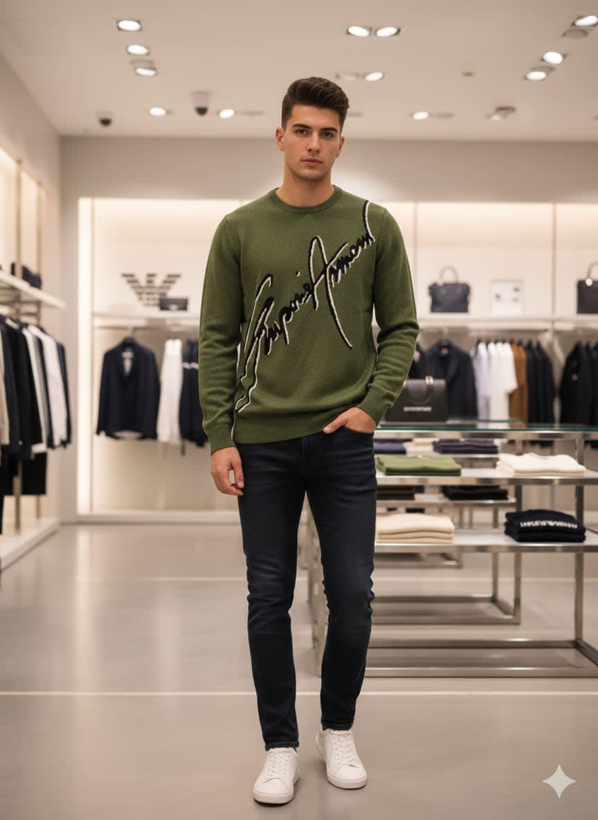 Emporio Armani Green High-End Authentic Quality Pullover-0