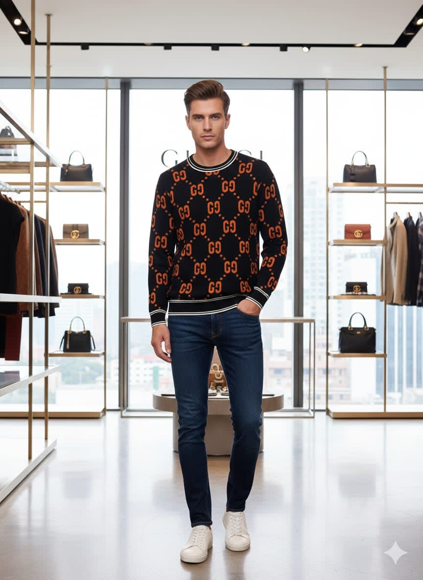 Gucci GG Shadow Logo Wool Black Jacquard Pullover-3