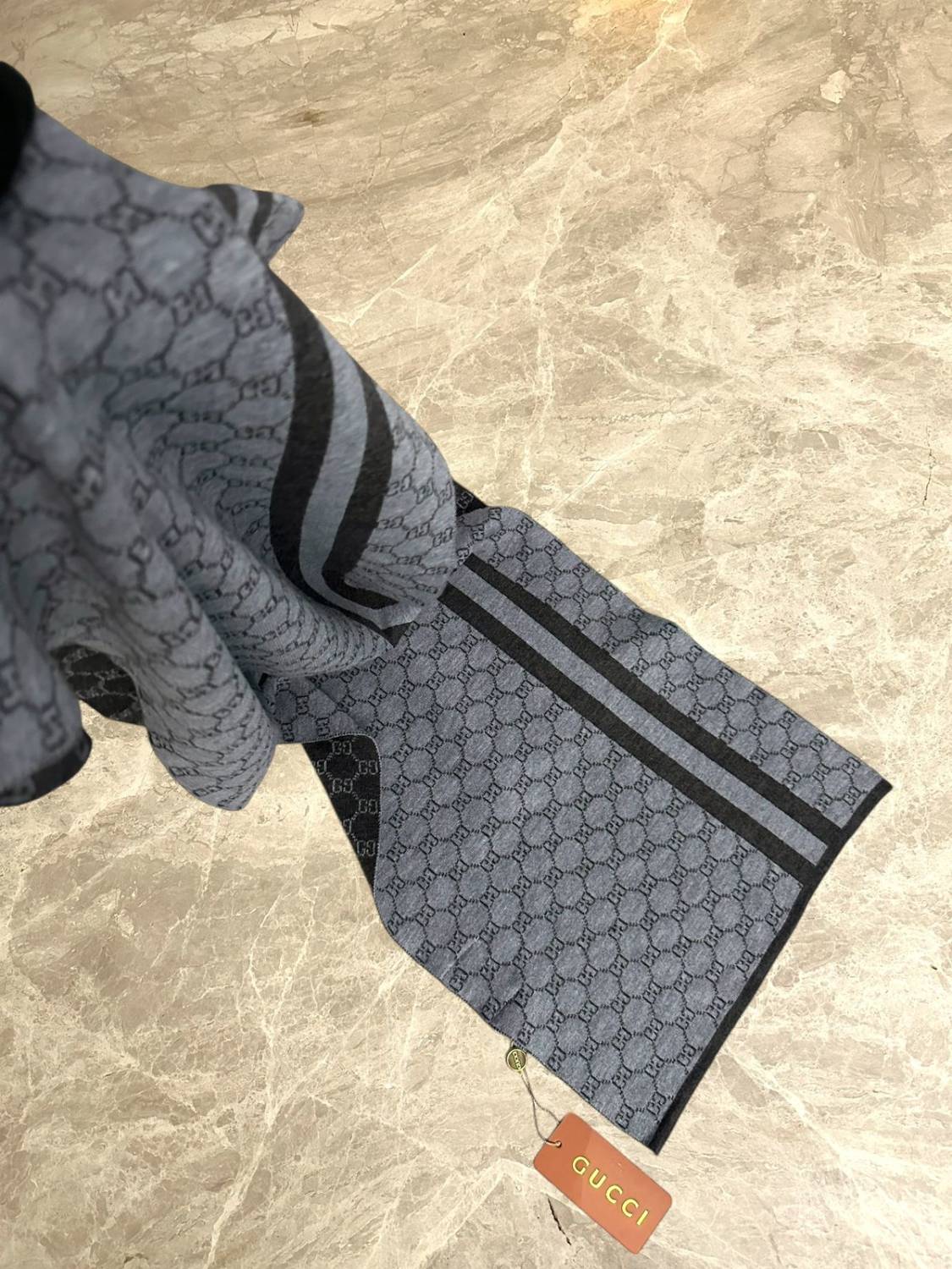 Gucci GG Monogram Bee Warm Grey Woolen Stole-1