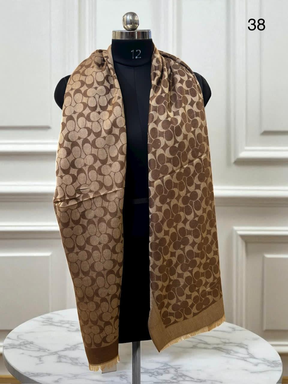 Coach Signature Dark Brown C Border Woollen Stole-0