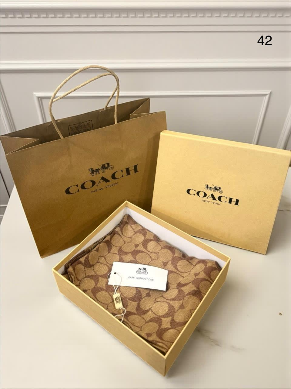 Coach Signature Brown C Border Woollen Stole-1