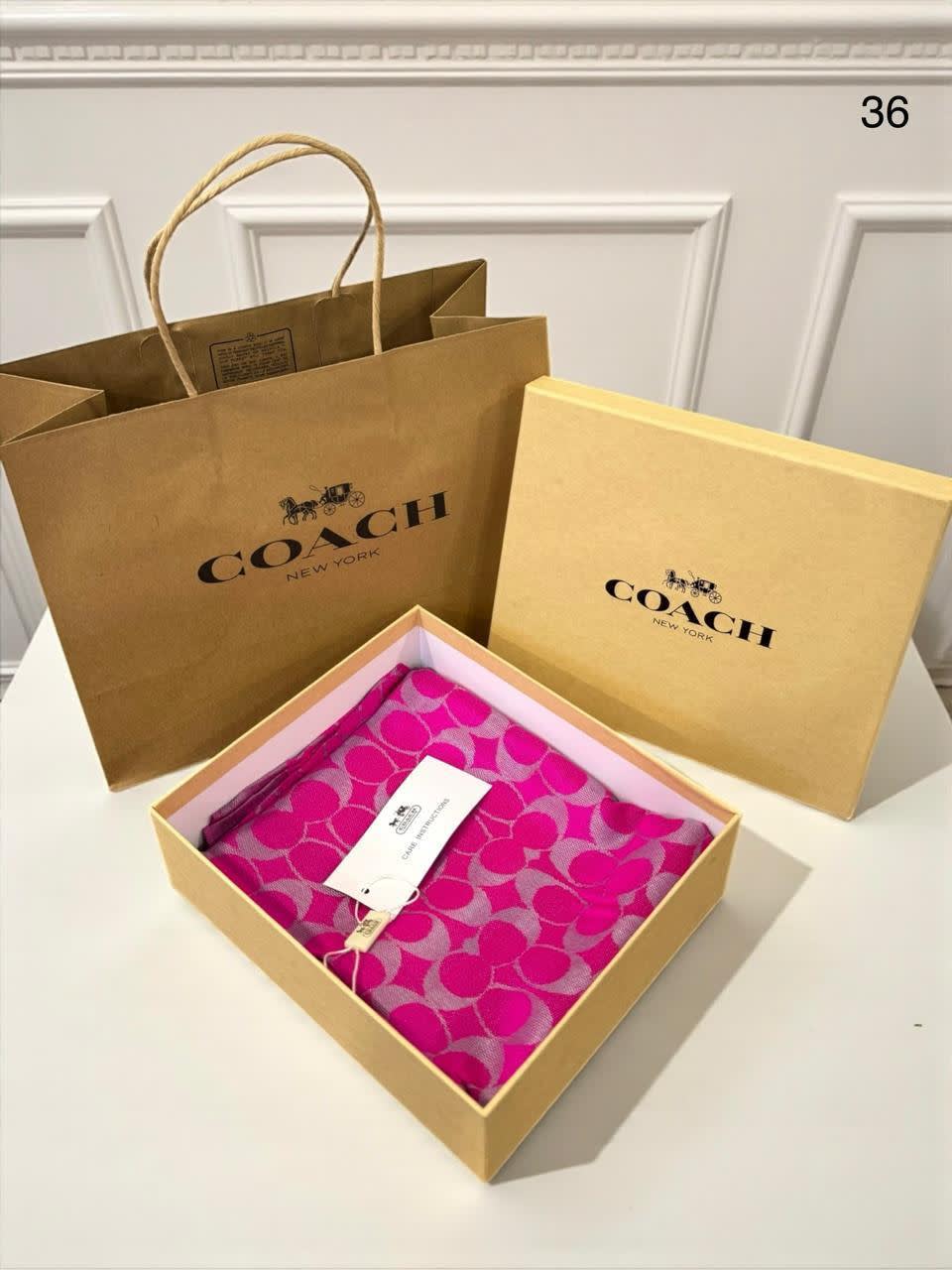 Coach Signature Pink C Border Woollen Stole-1