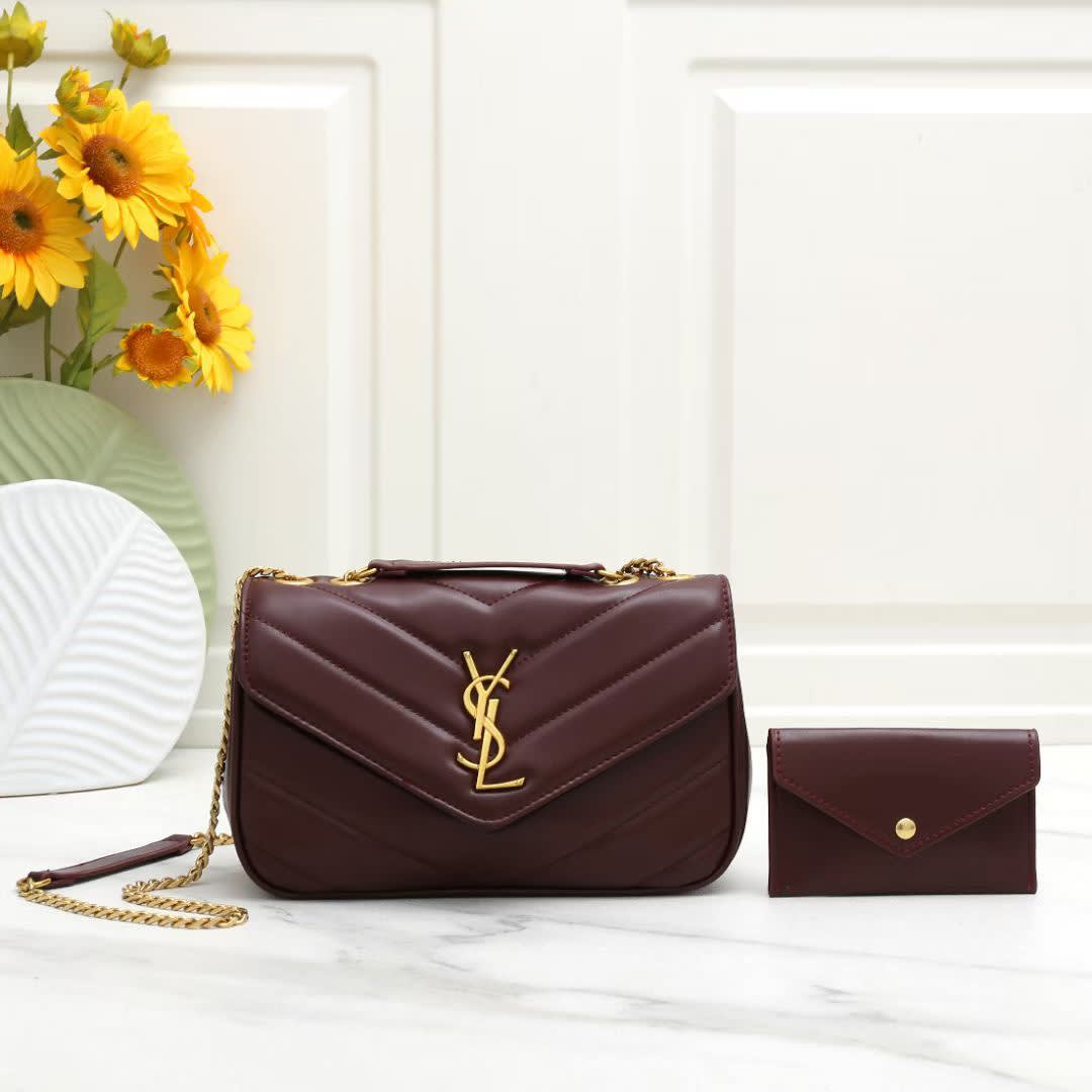 Saint Laurent loulou small in matelassé Wine lambskin Bag-0