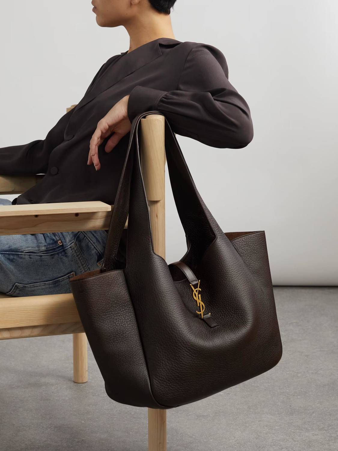 YSL Dark Brown Premium Quality Bucket Bag-0