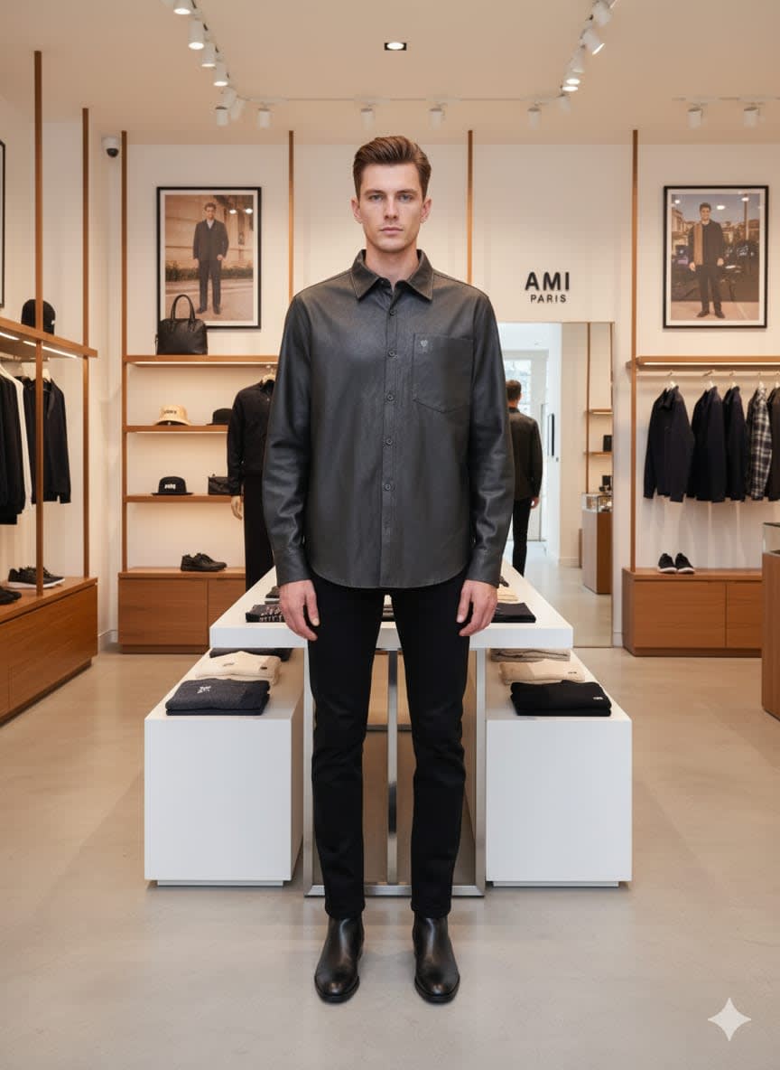 Ami Paris Heart Logo Black Striped Shirt-2