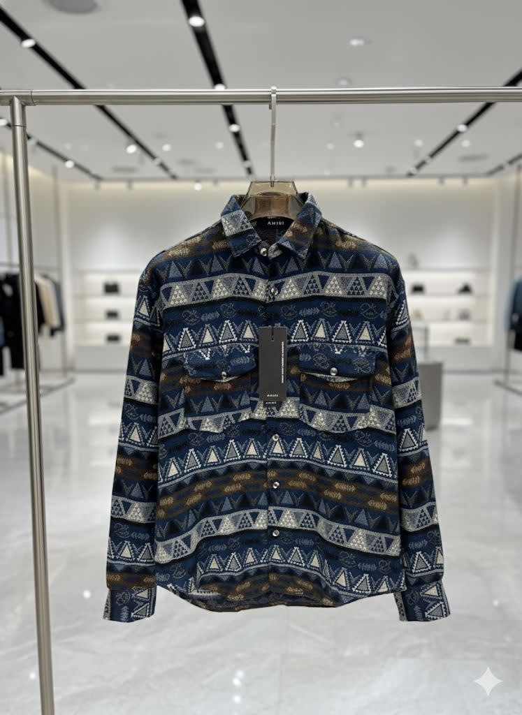 Amiri Print Blue Premium Quality Men's Shirts-1