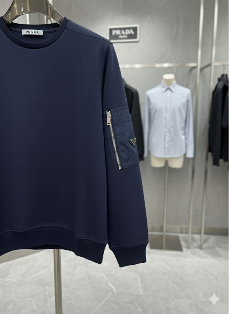 Prada Blue Cotton Fleece and Re-Nylon Sweatshirts-1