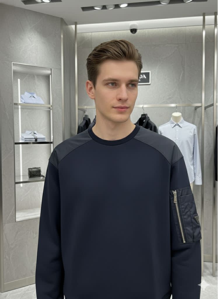 Prada Blue Cotton Fleece and Re-Nylon Sweatshirts-2