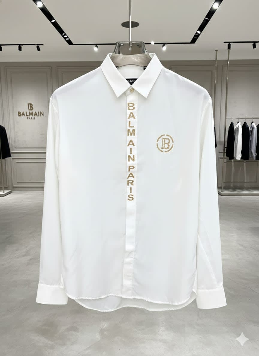 Balmain Embroidered White Premium Cotton Shirt-1