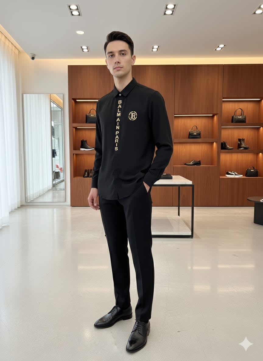 Balmain Embroidered Black Premium Cotton Shirt-0