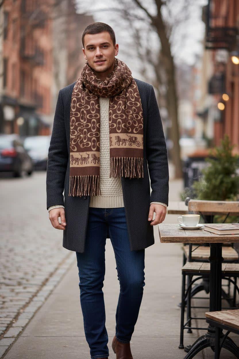 Coach Signature Brown C Border Stole-1