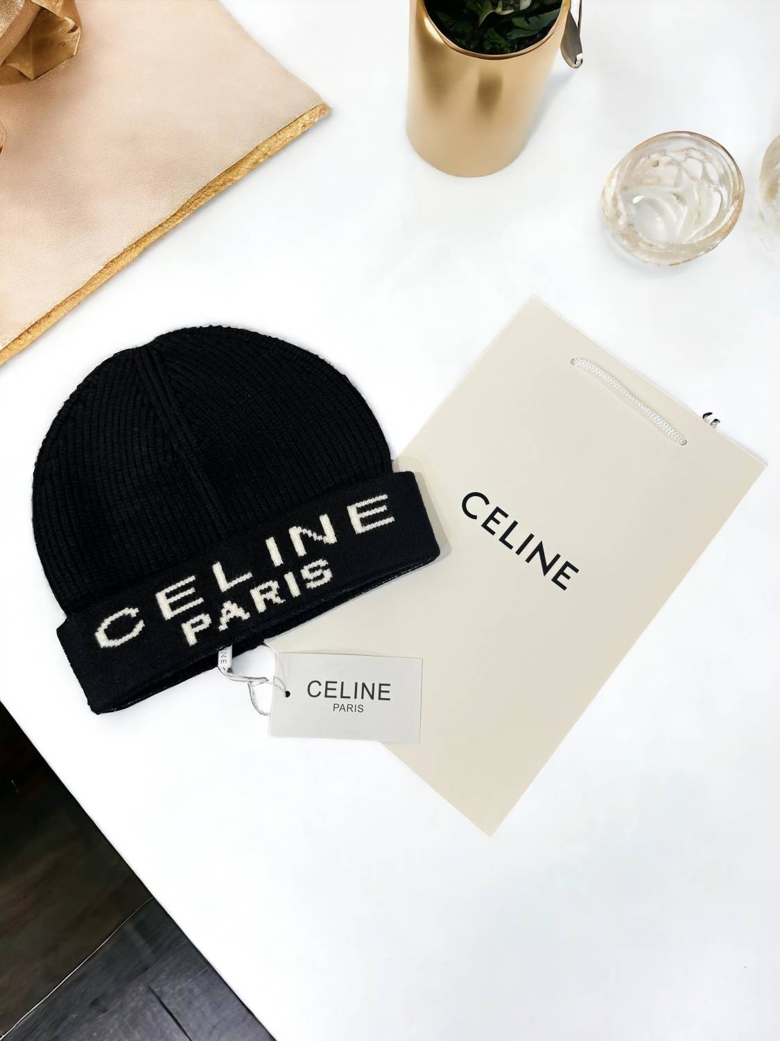 Celine Monogram Black Premium Edition Cashmere Beanie-3