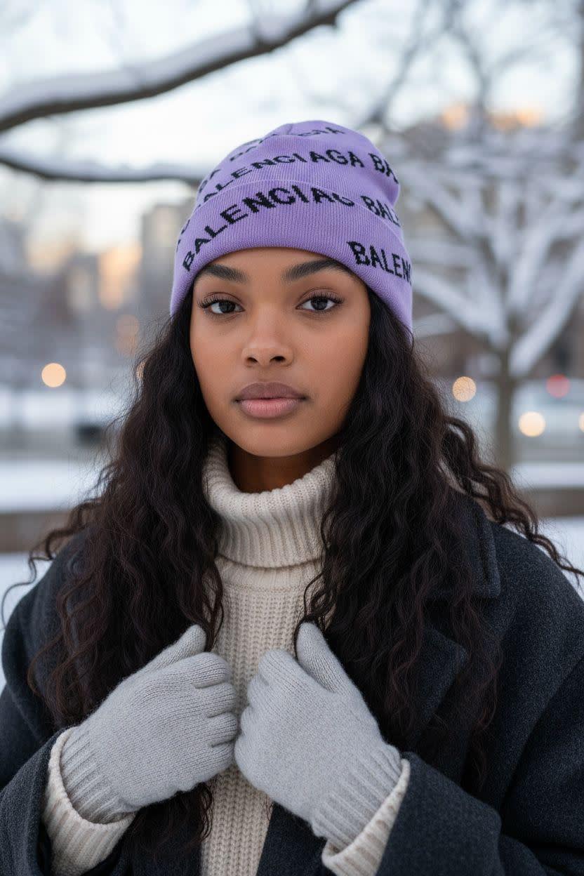 Balenciaga Monogram Purple Premium Edition Cashmere Beanie-0