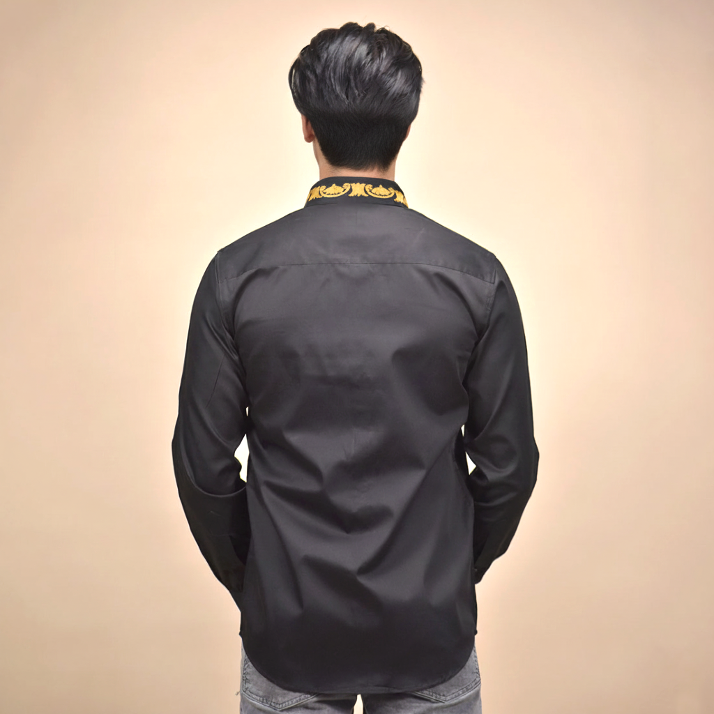 Versace Medusa Embroidered Black Cotton Shirt-3