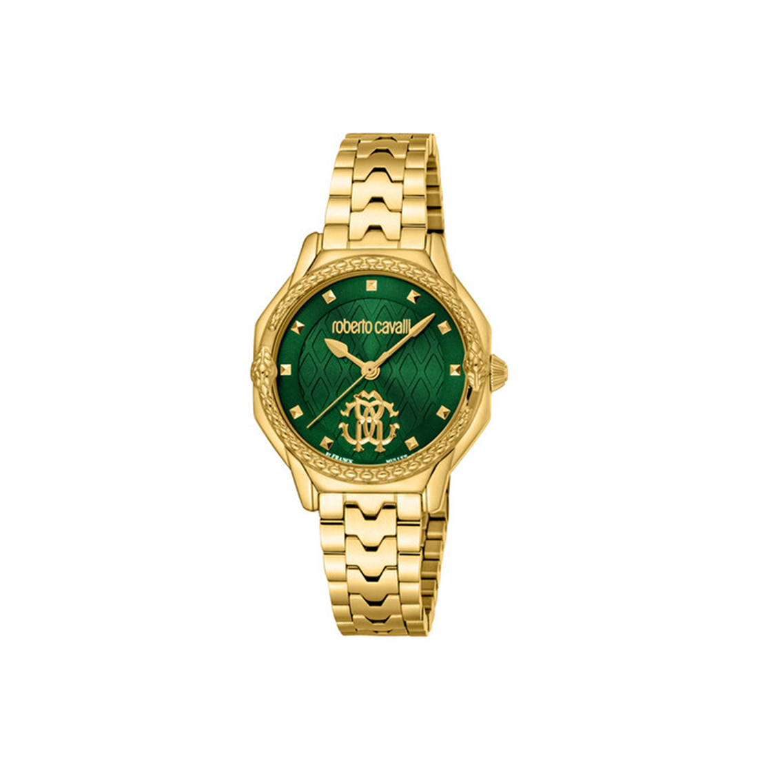 Roberto Cavalli by Franck Muller Green Dial Gold Strap Watch RV1L225M0051-0