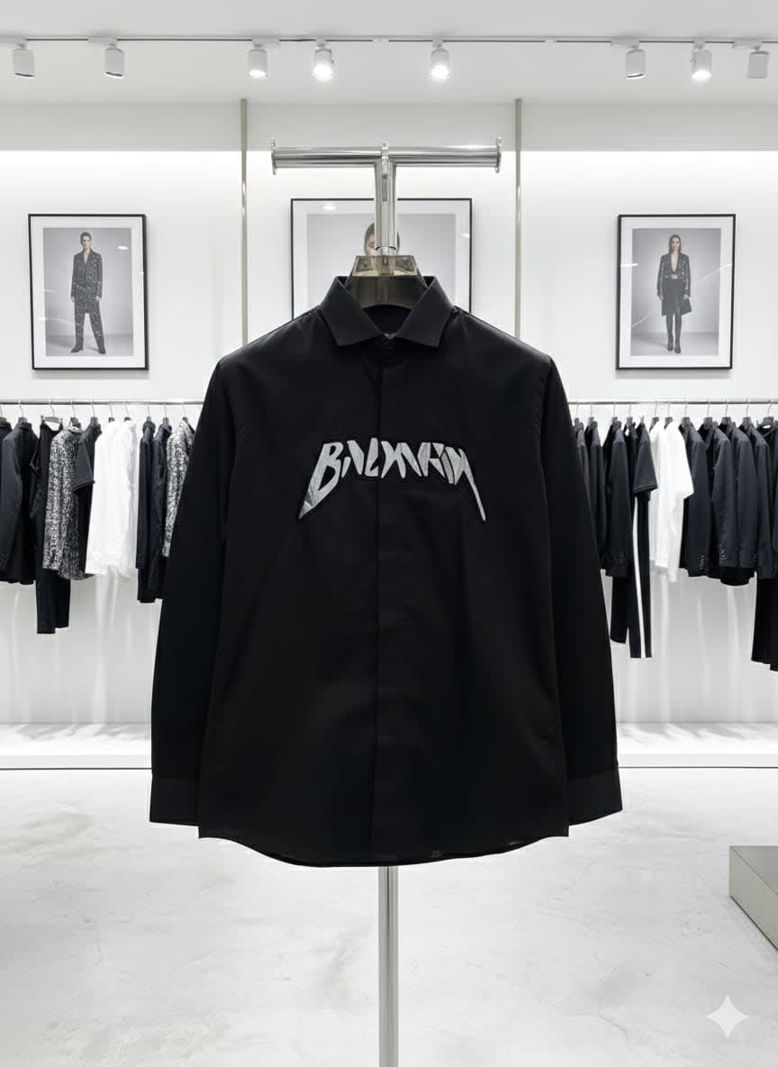 Balmain Embroidered Black Premium Cotton Shirt-3