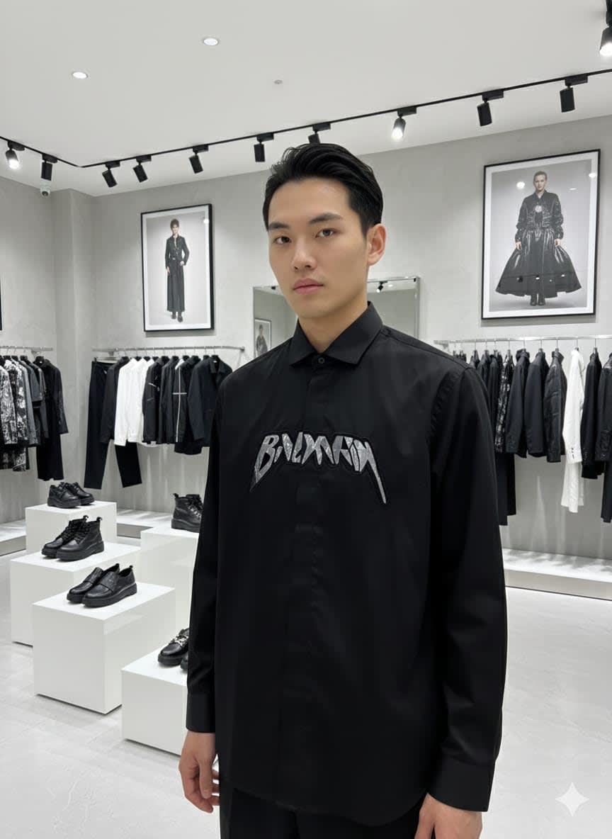 Balmain Embroidered Black Premium Cotton Shirt-4