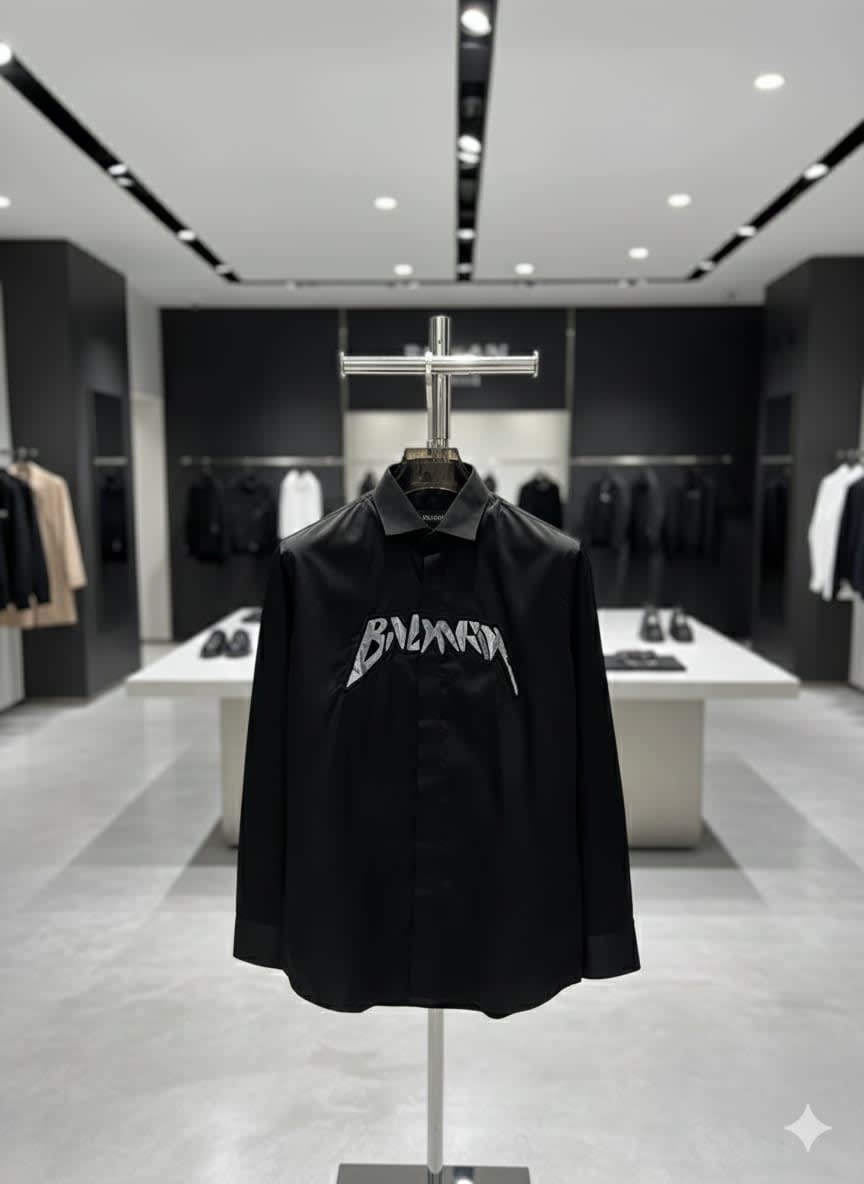Balmain Embroidered Black Premium Cotton Shirt-6
