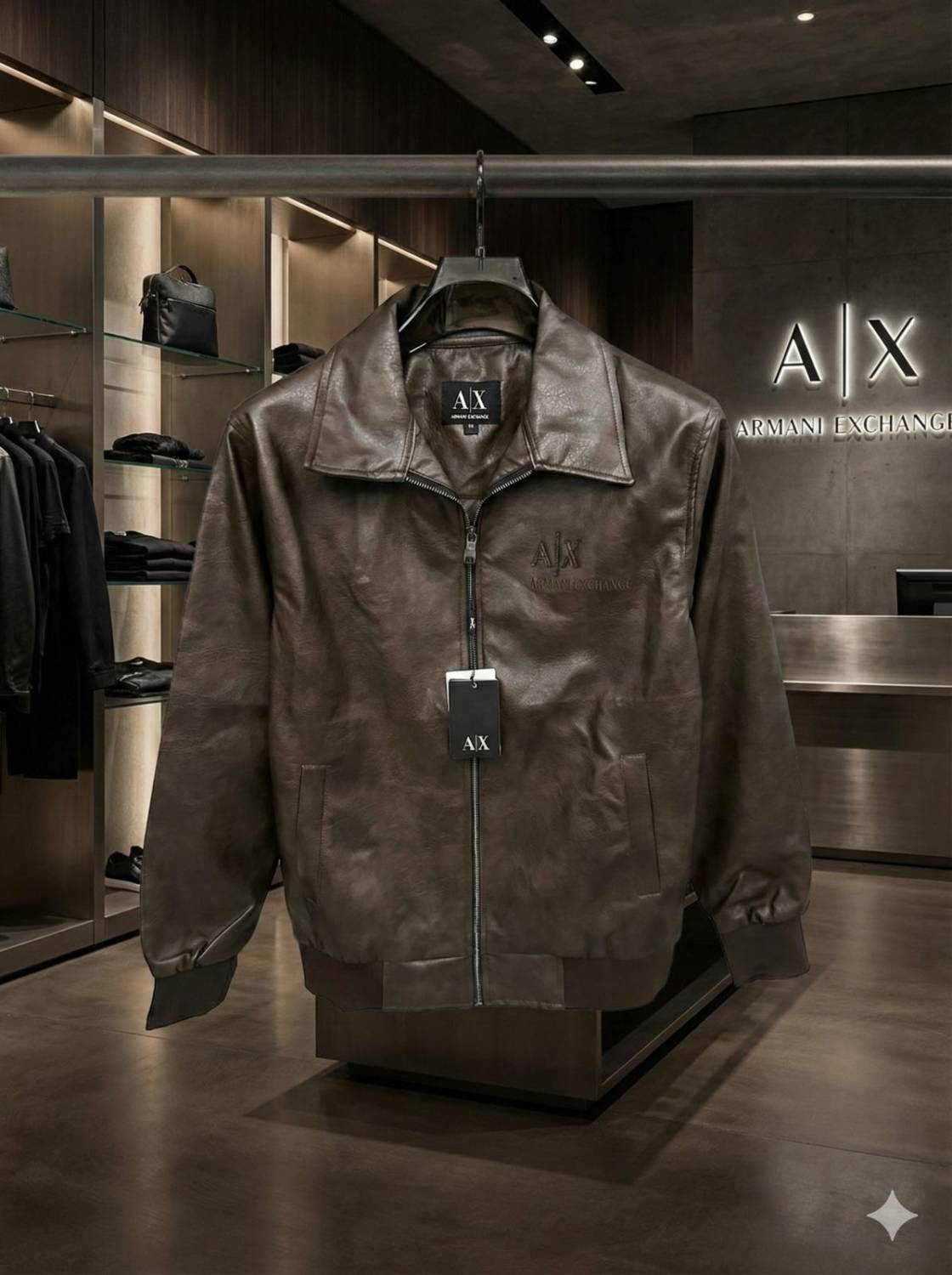 Armani Exchange Dark Brown Authentic Leather Jacket-3