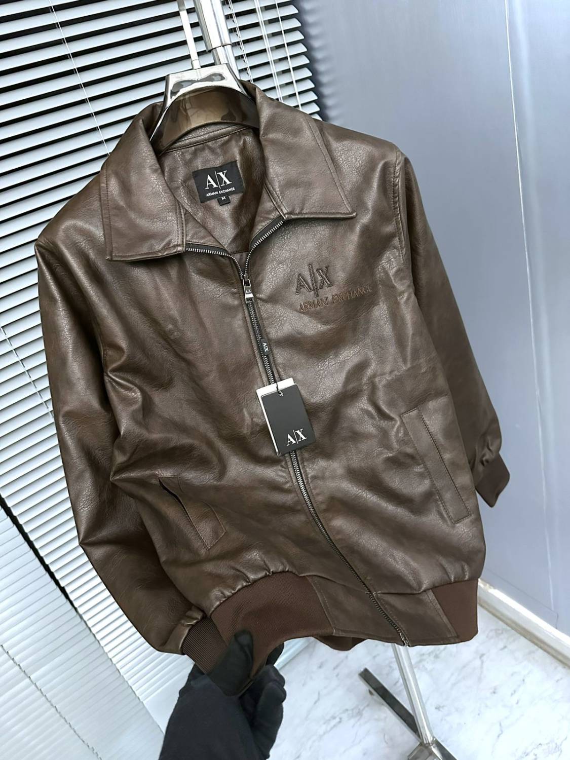 Armani Exchange Dark Brown Authentic Leather Jacket-1