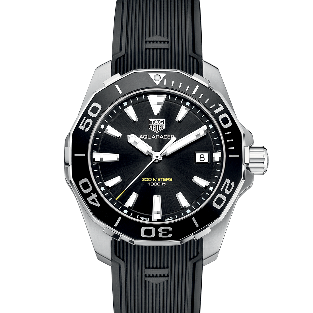 TAG Heuer Aquaracer 43 mm, Black Dial, Rubber Strap, Quartz Chronograph Watch, WAY111A.FT6151-1