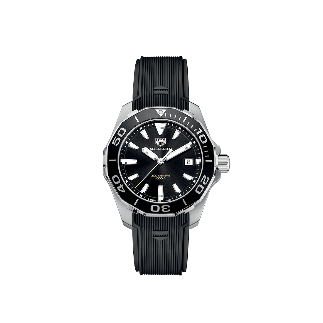 TAG Heuer Aquaracer 43 mm, Black Dial, Rubber Strap, Quartz Chronograph Watch, WAY111A.FT6151-0