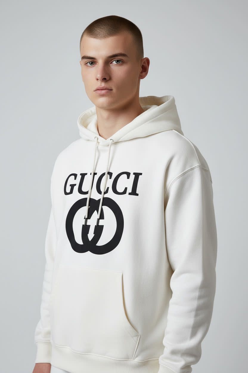 Gucci White Embroidery Logo Premium Quality Hoodie-1