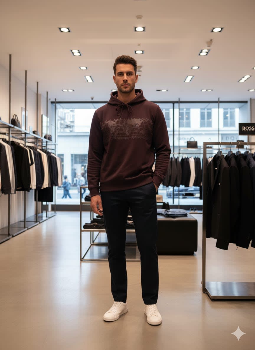 Boss Wine Hood Embroidery Logo Hoodie-0