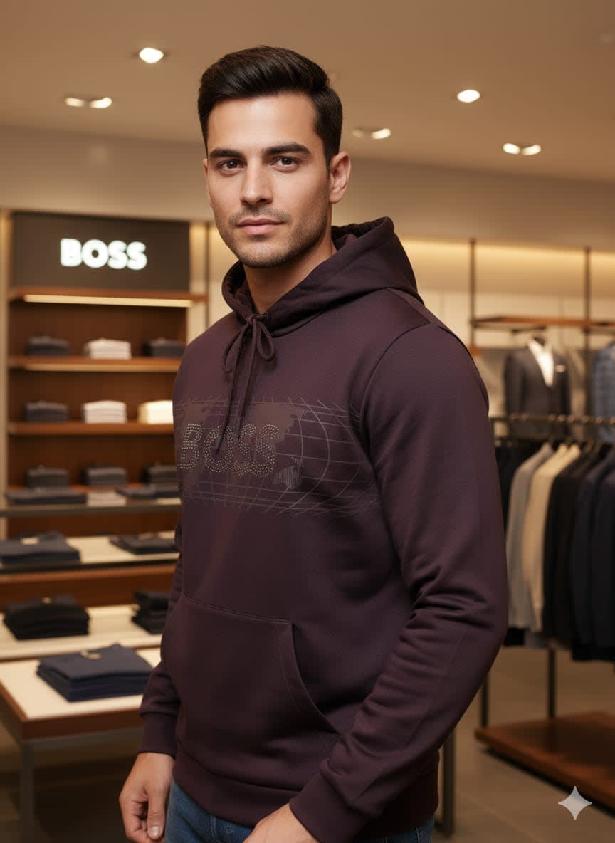 Boss Wine Hood Embroidery Logo Hoodie-1