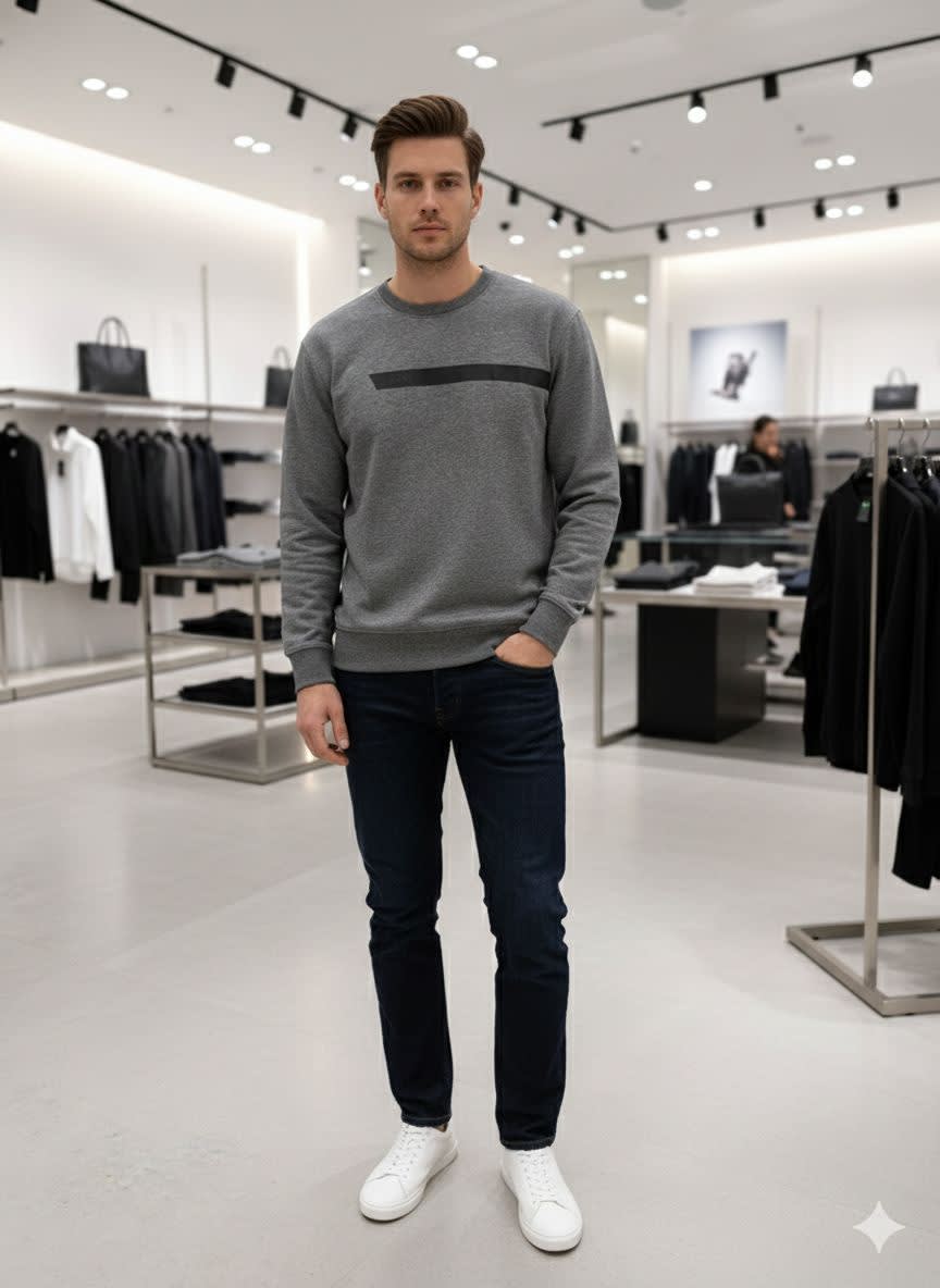 Boss Embroidery Grey cotton Sweatshirt-0